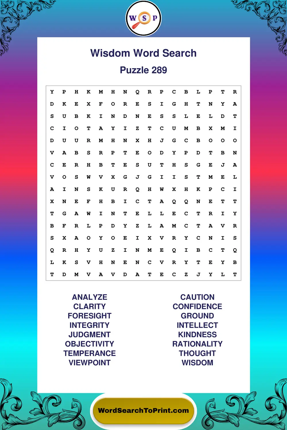 Wisdom Word Search Puzzle 289