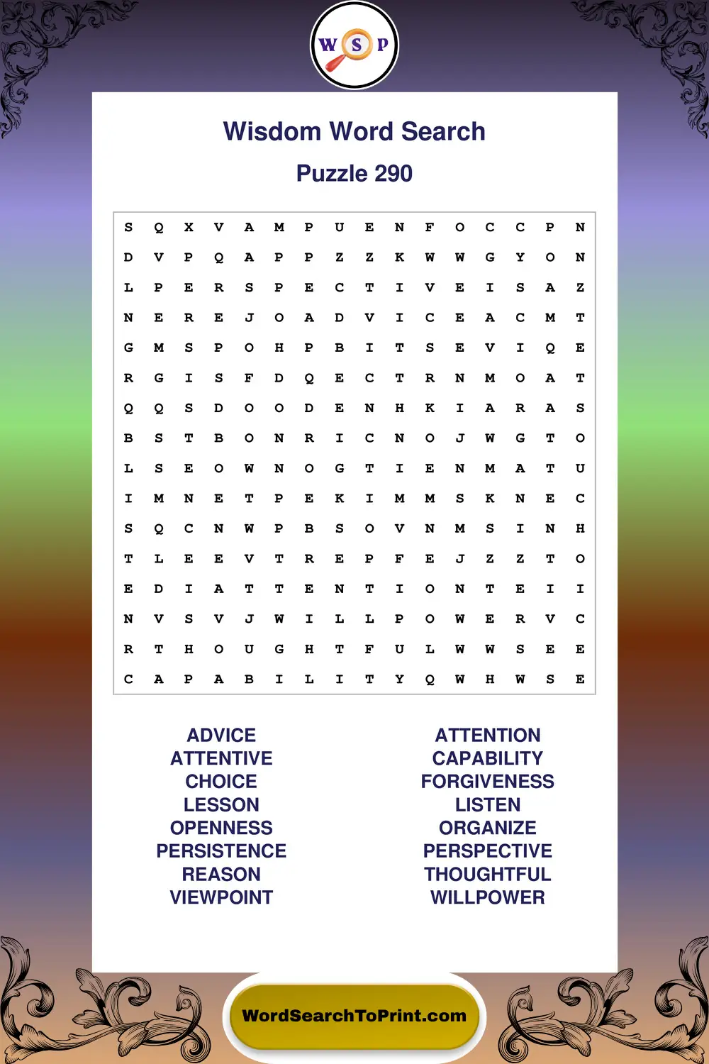 Wisdom Word Search Puzzle 290
