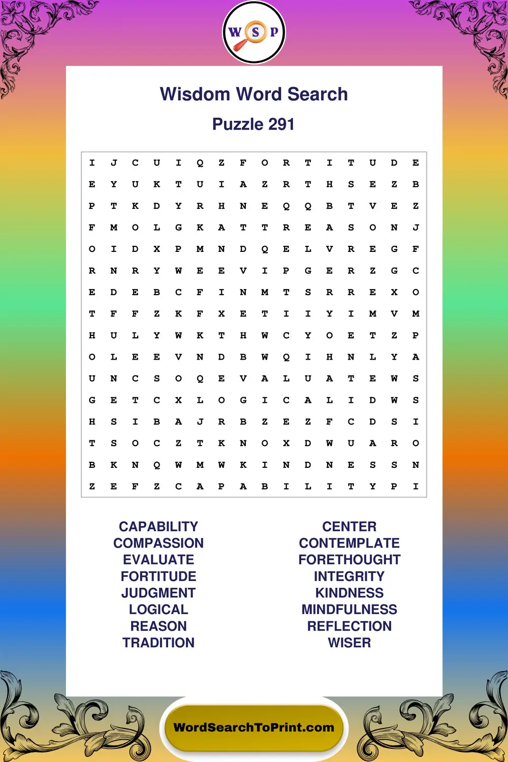 Wisdom Word Search Puzzle 291