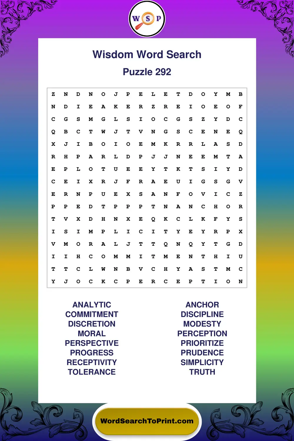 Wisdom Word Search Puzzle 292