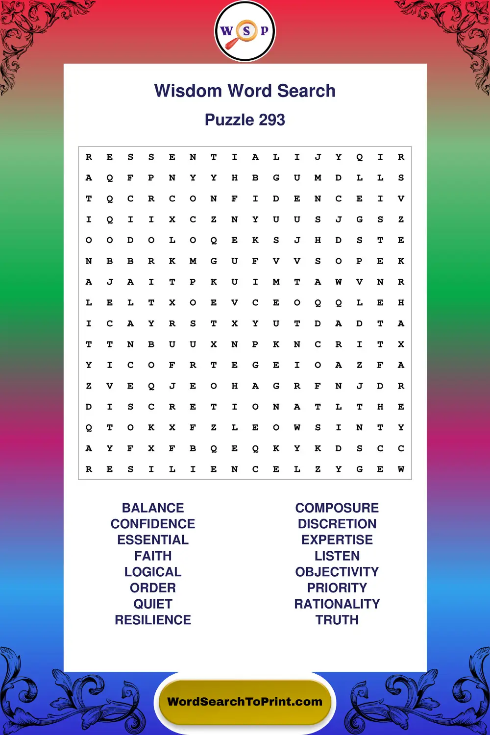 Wisdom Word Search Puzzle 293