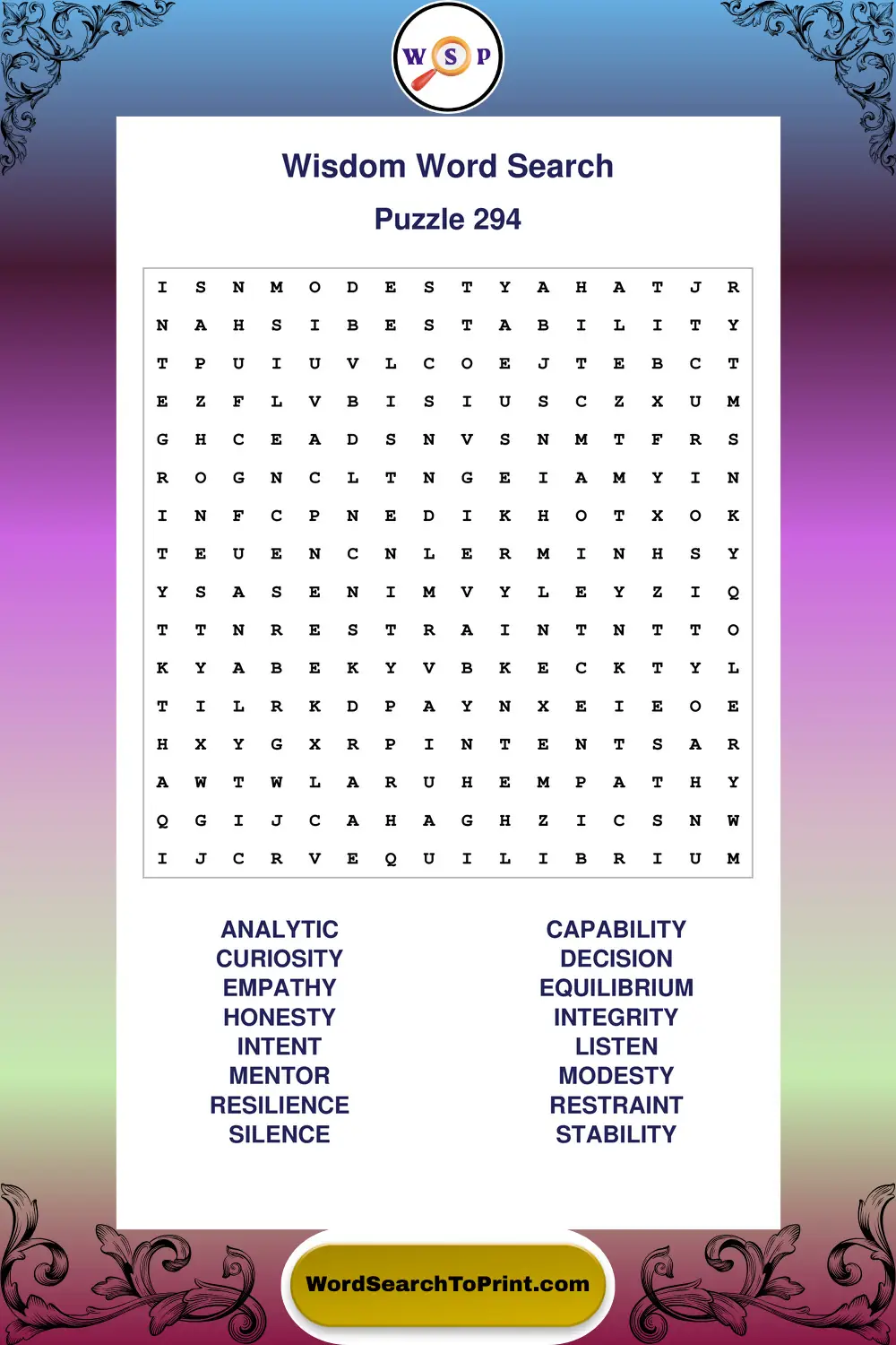 Wisdom Word Search Puzzle 294
