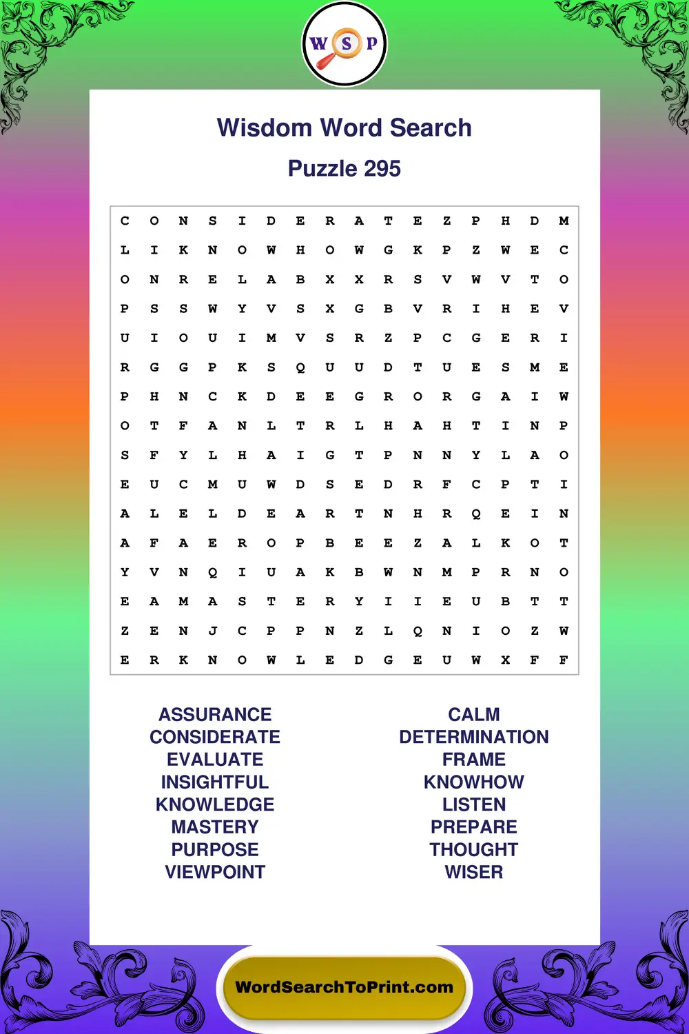Wisdom Word Search Puzzle 295