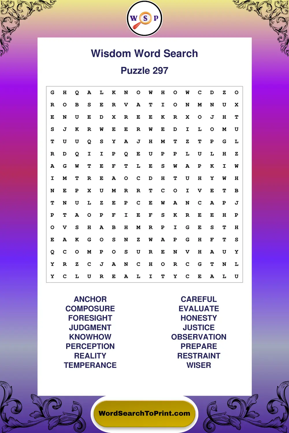 Wisdom Word Search Puzzle 297