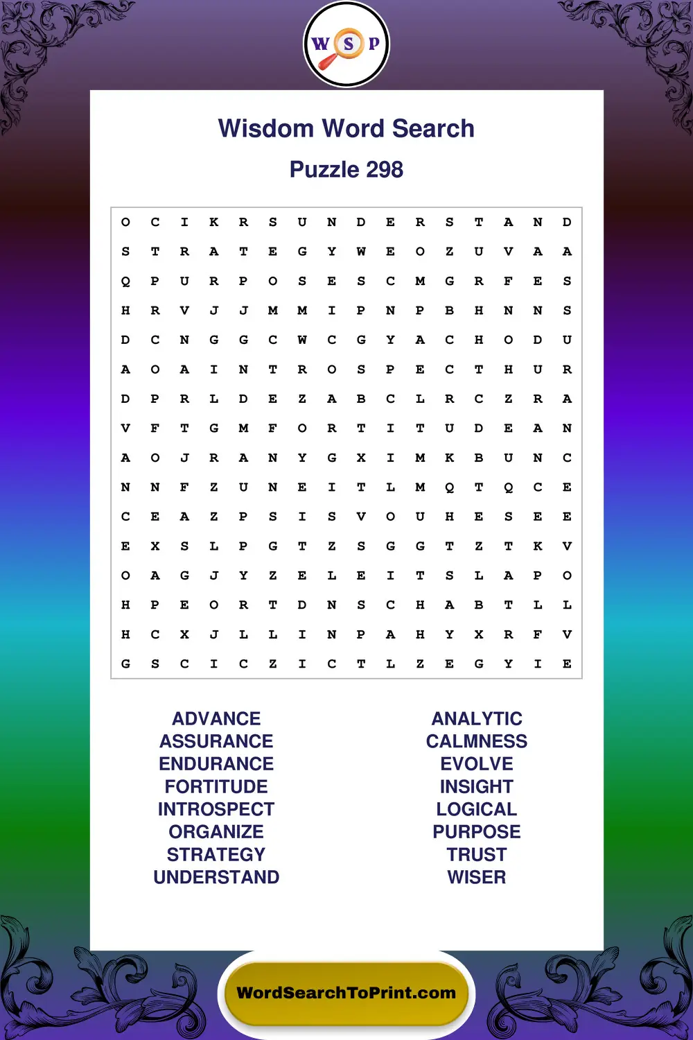 Wisdom Word Search Puzzle 298