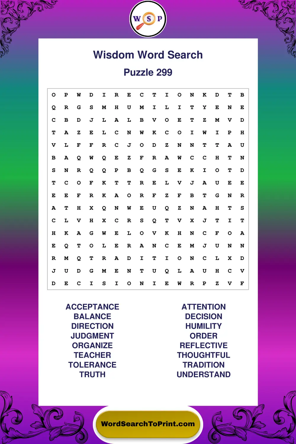 Wisdom Word Search Puzzle 299