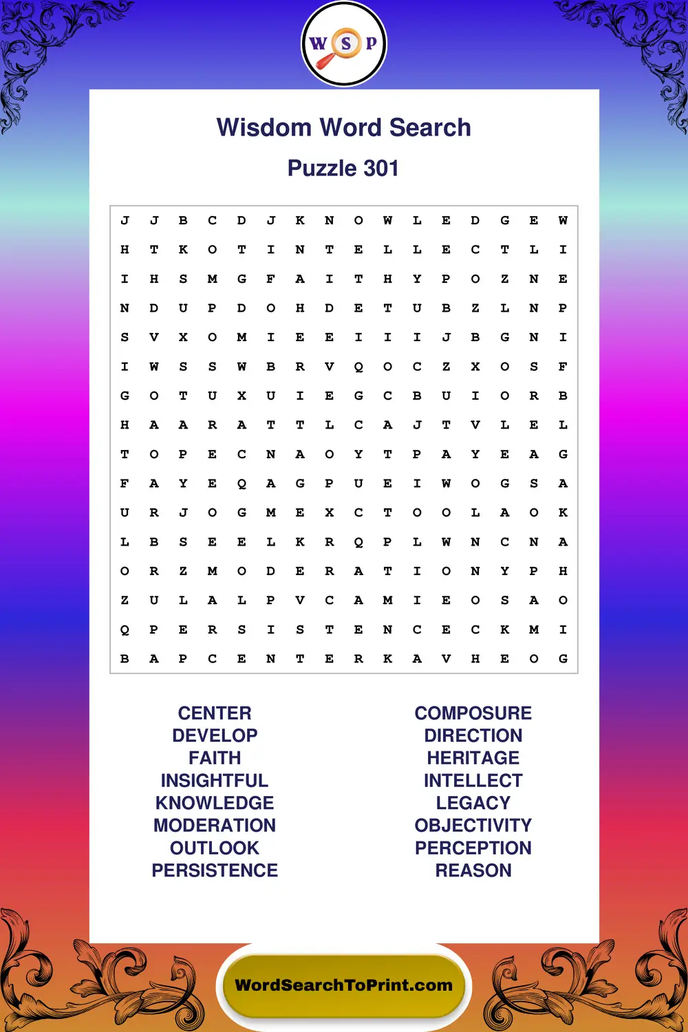 Wisdom Word Search Puzzle 301