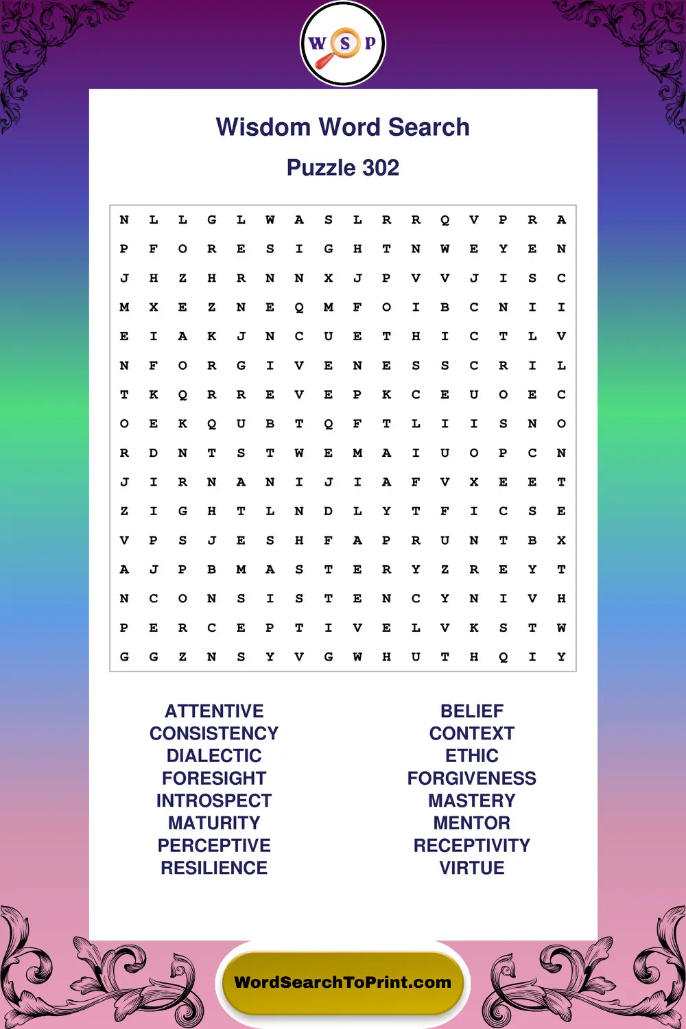 Wisdom Word Search Puzzle 302