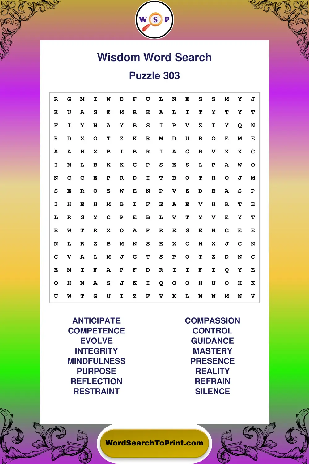 Wisdom Word Search Puzzle 303