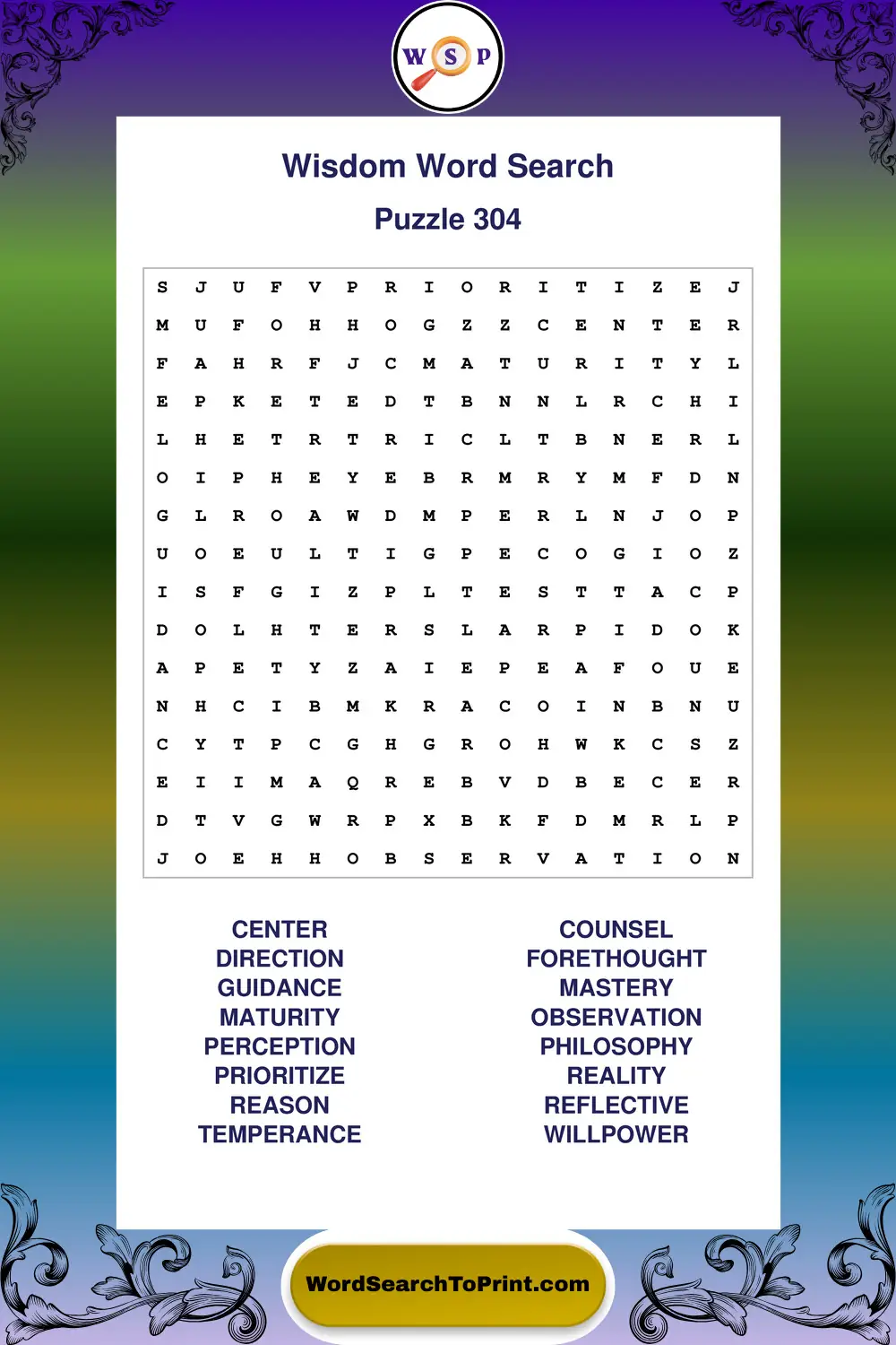Wisdom Word Search Puzzle 304