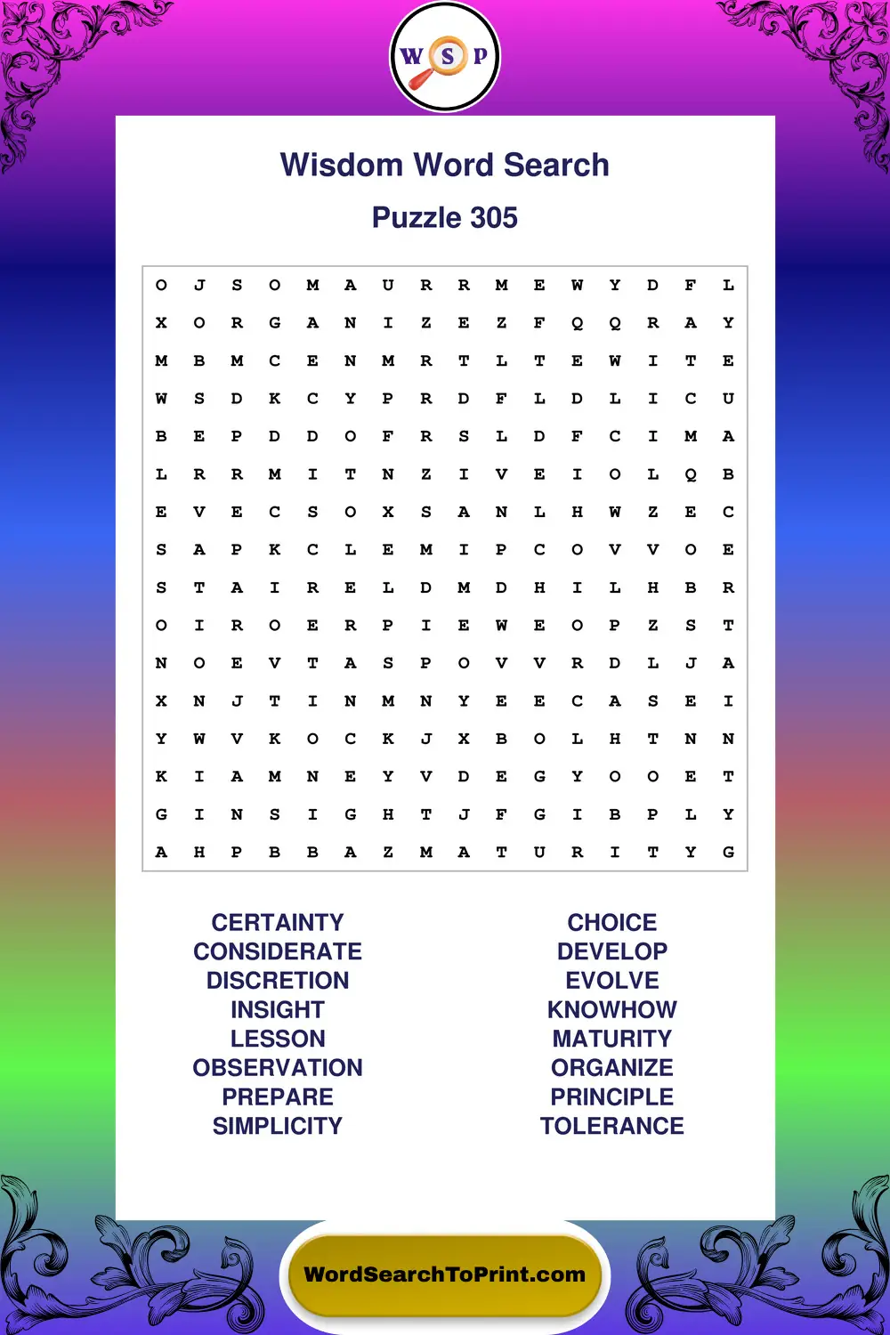 Wisdom Word Search Puzzle 305