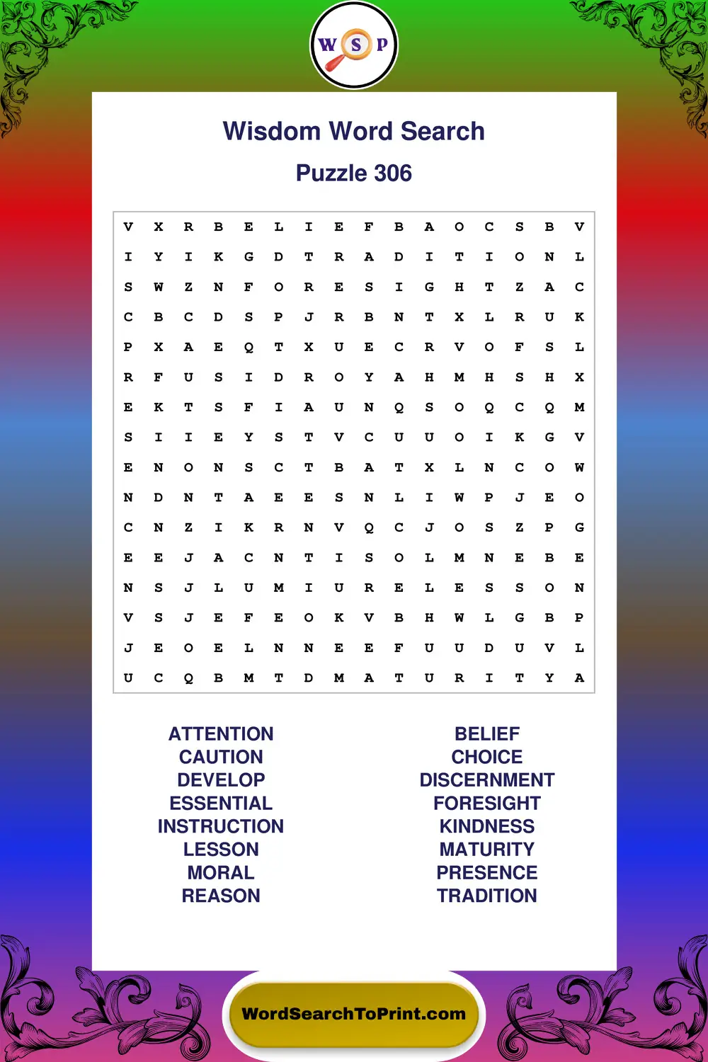 Wisdom Word Search Puzzle 306