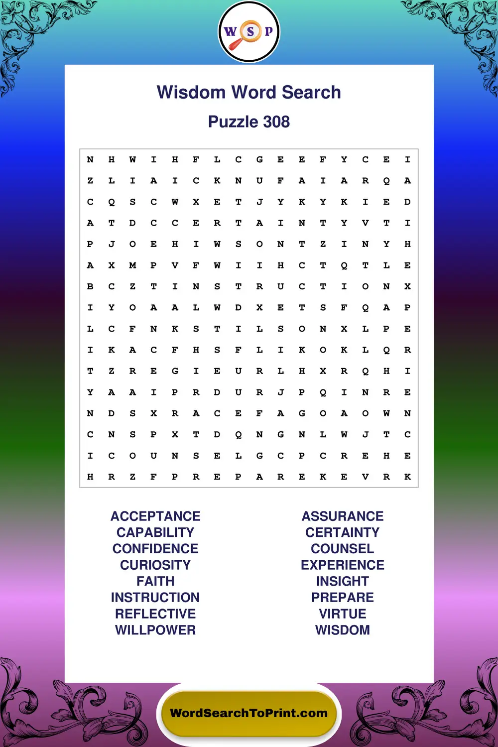 Wisdom Word Search Puzzle 308