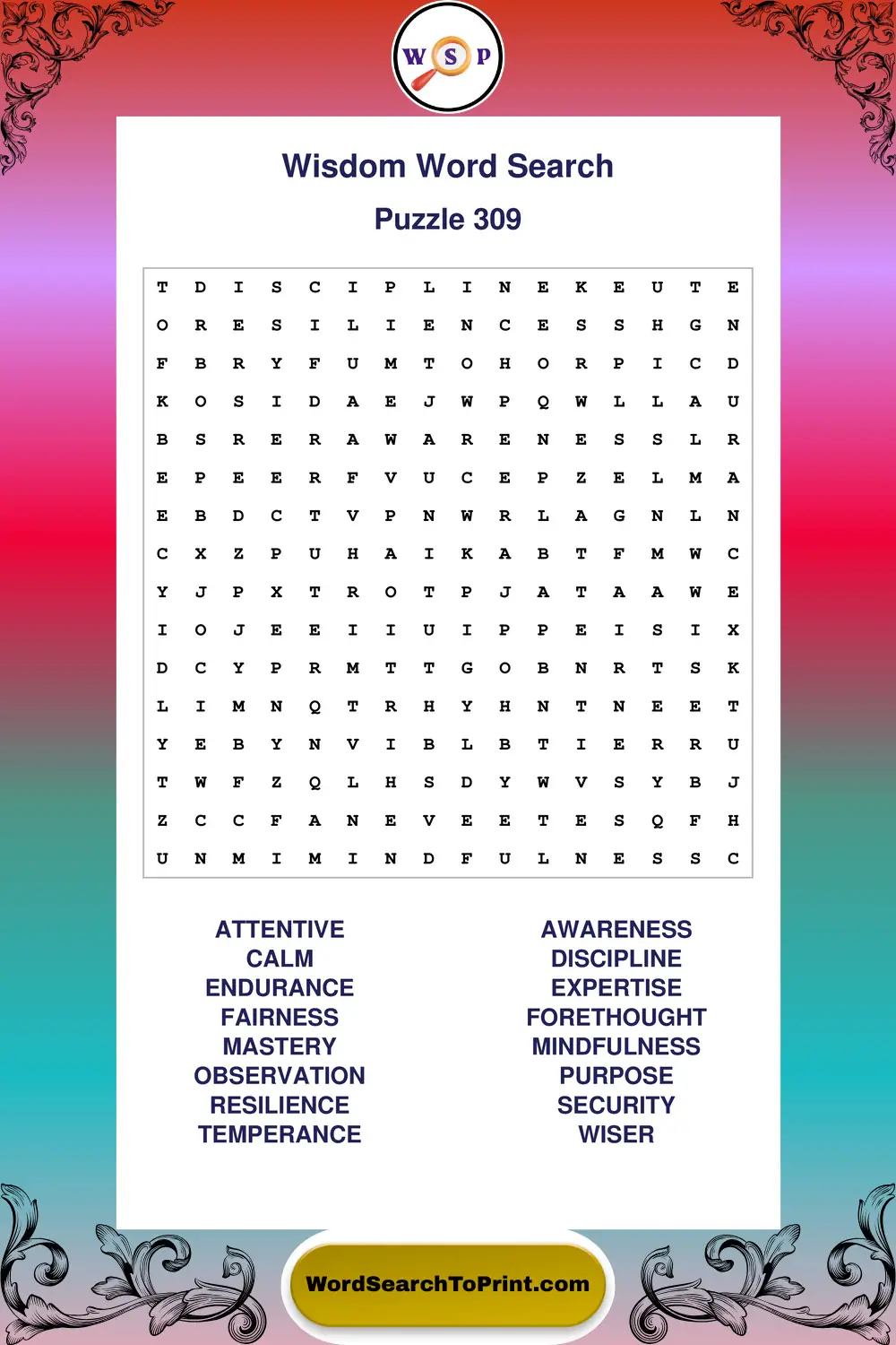 Wisdom Word Search Puzzle 309