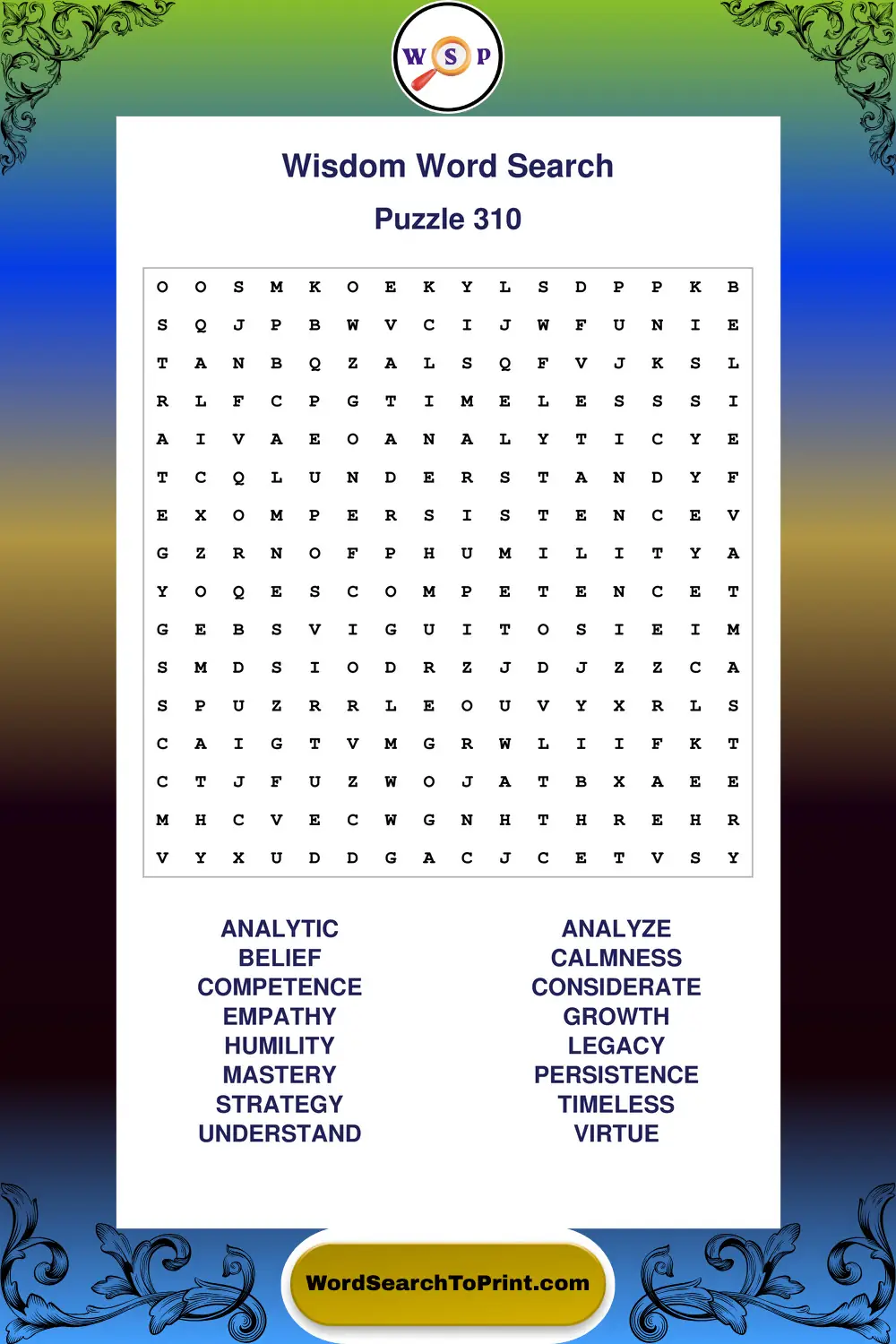 Wisdom Word Search Puzzle 310