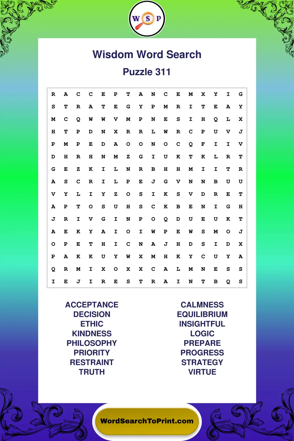 Wisdom Word Search Puzzle 311