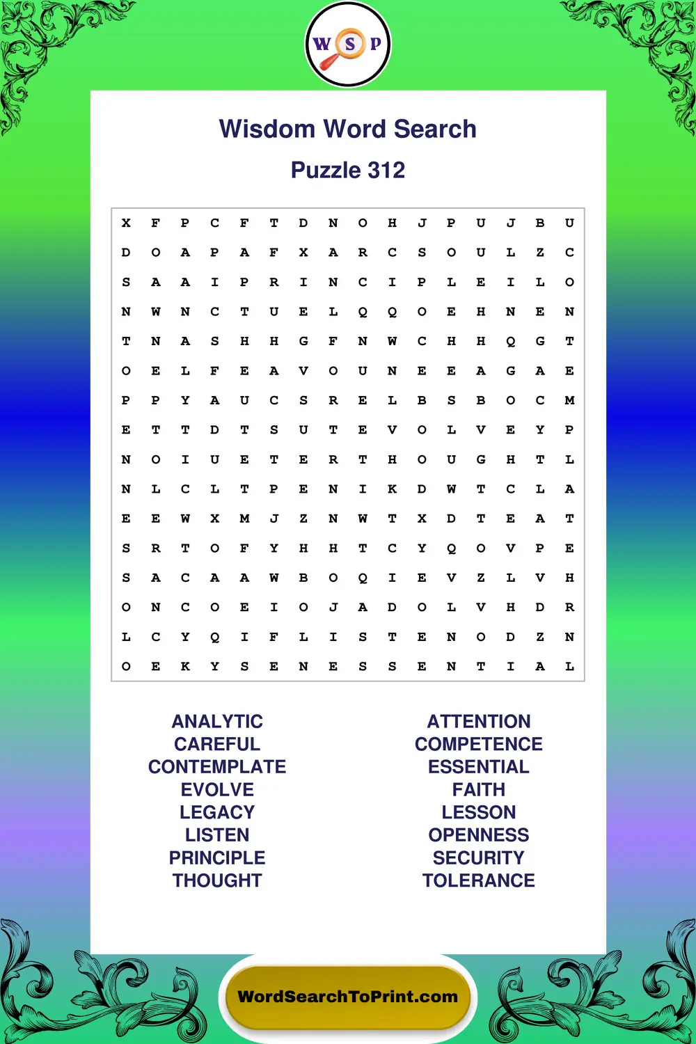 Wisdom Word Search Puzzle 312