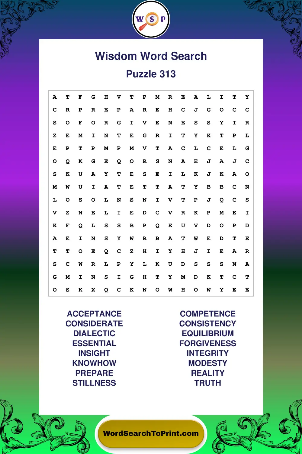 Wisdom Word Search Puzzle 313