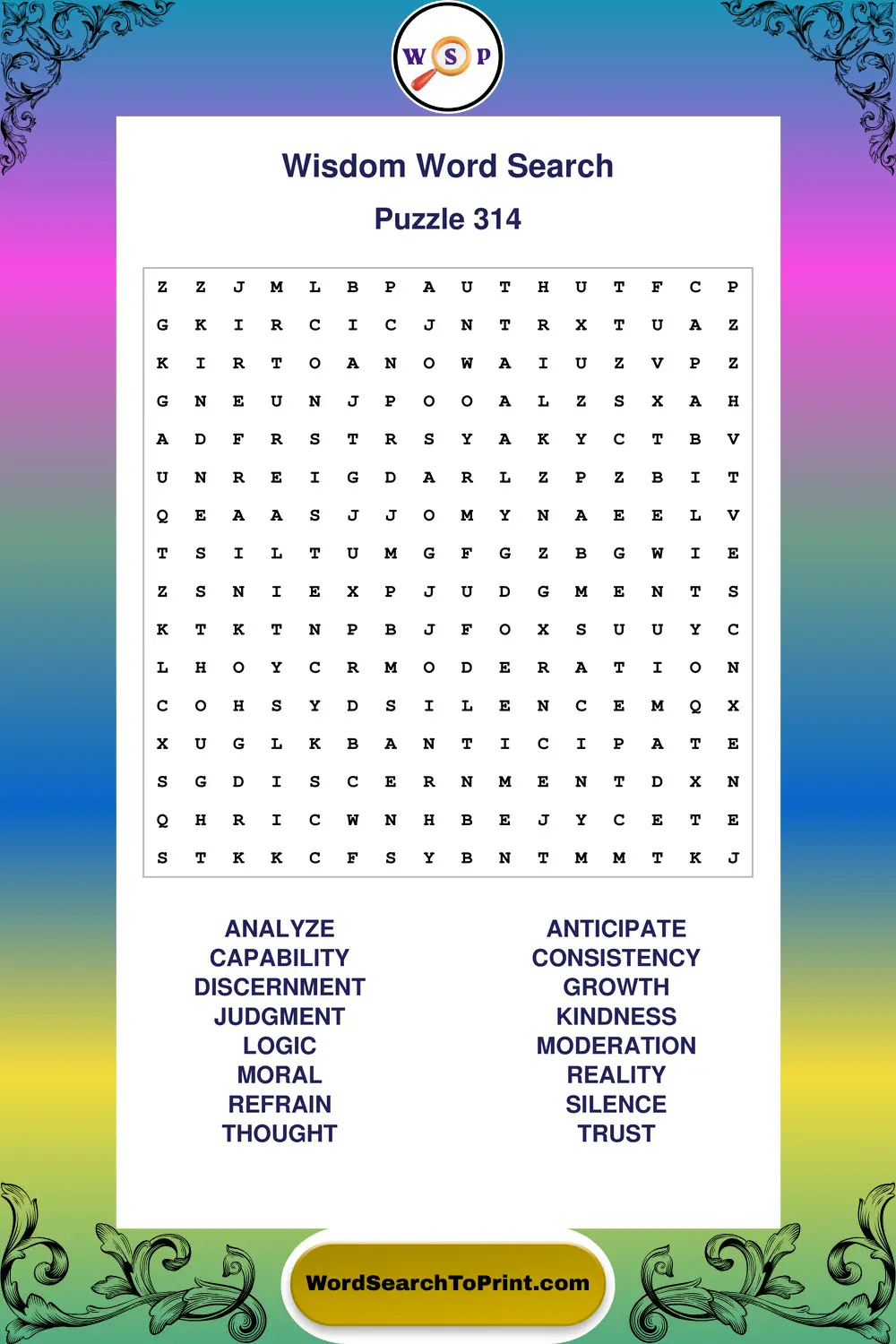 Wisdom Word Search Puzzle 314