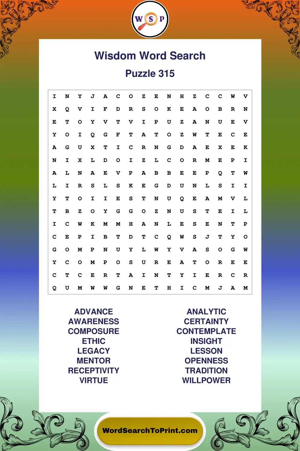 Wisdom Word Search Puzzle 315