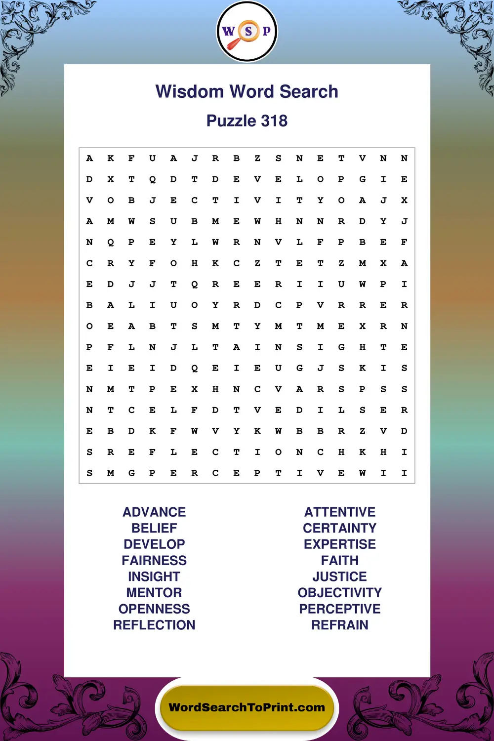 Wisdom Word Search Puzzle 318
