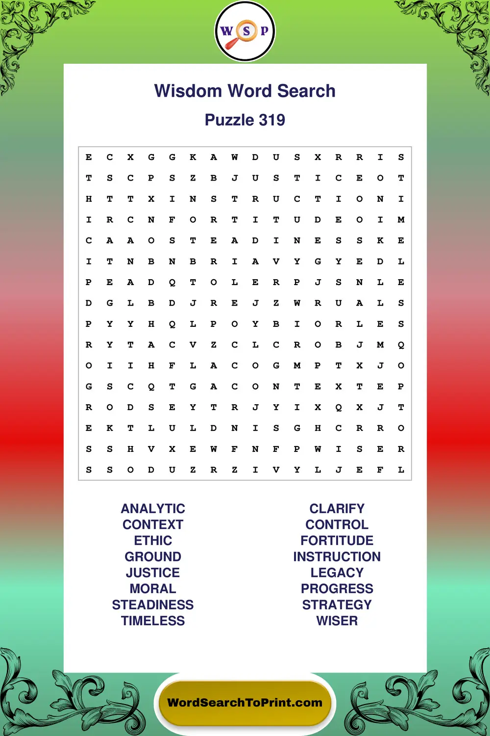 Wisdom Word Search Puzzle 319