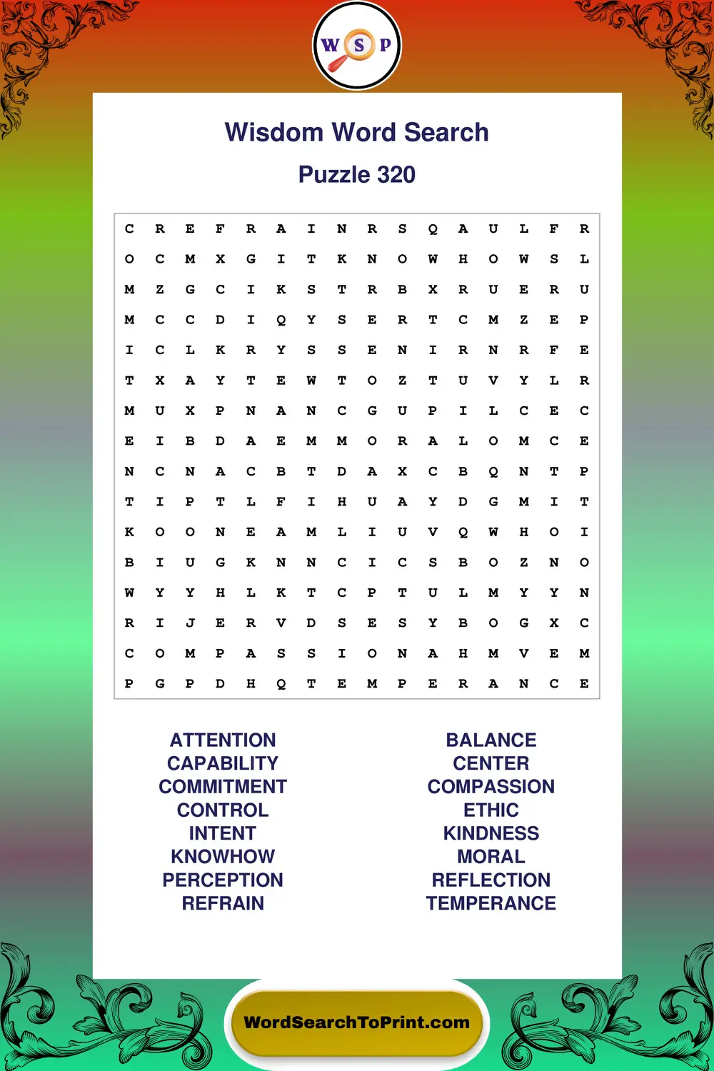 Wisdom Word Search Puzzle 320