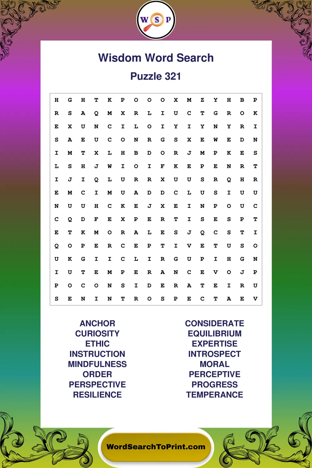 Wisdom Word Search Puzzle 321