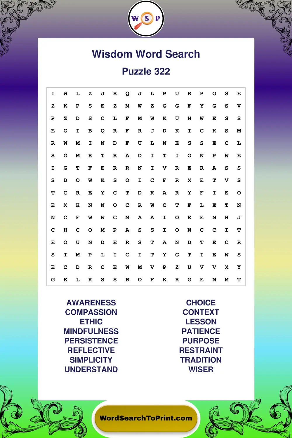 Wisdom Word Search Puzzle 322