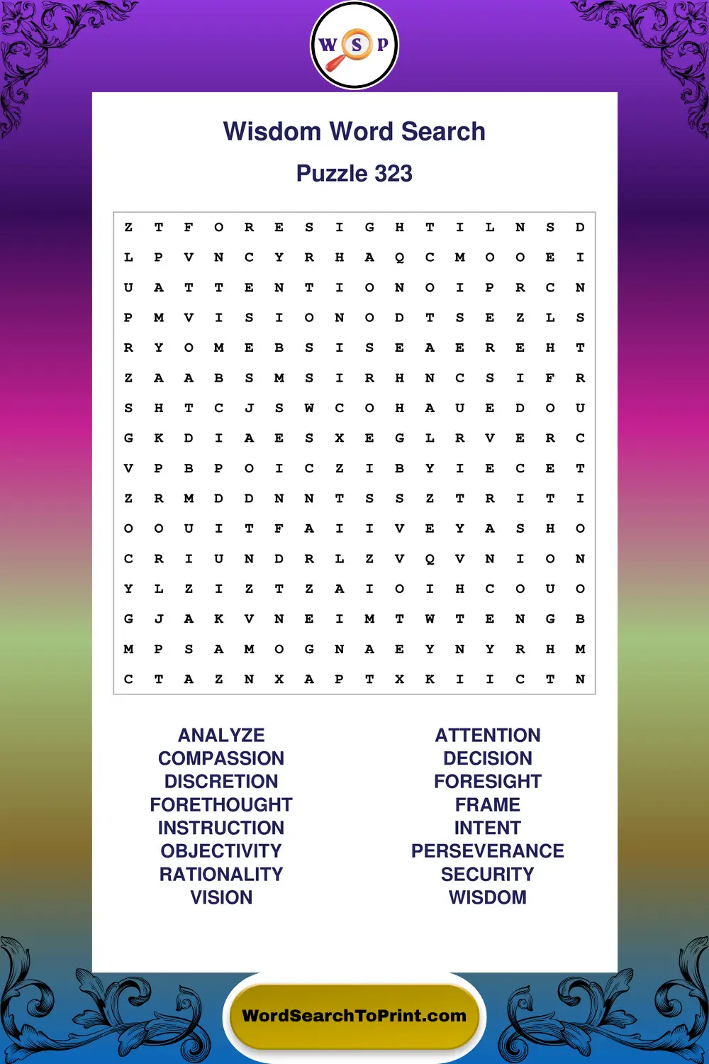 Wisdom Word Search Puzzle 323