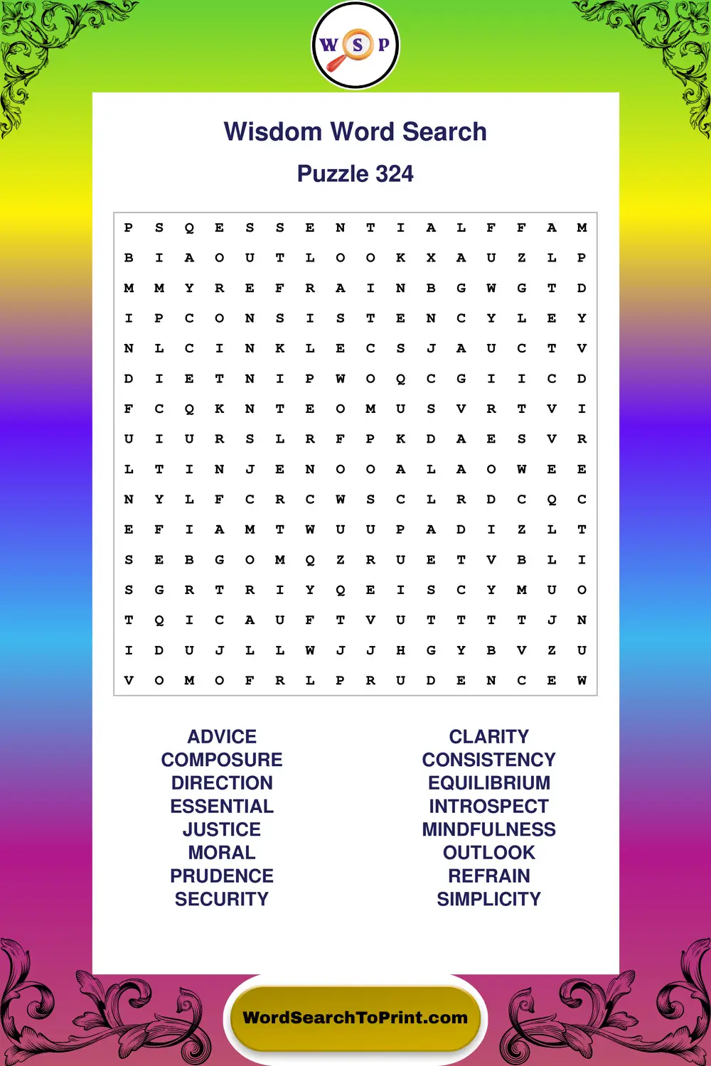 Wisdom Word Search Puzzle 324