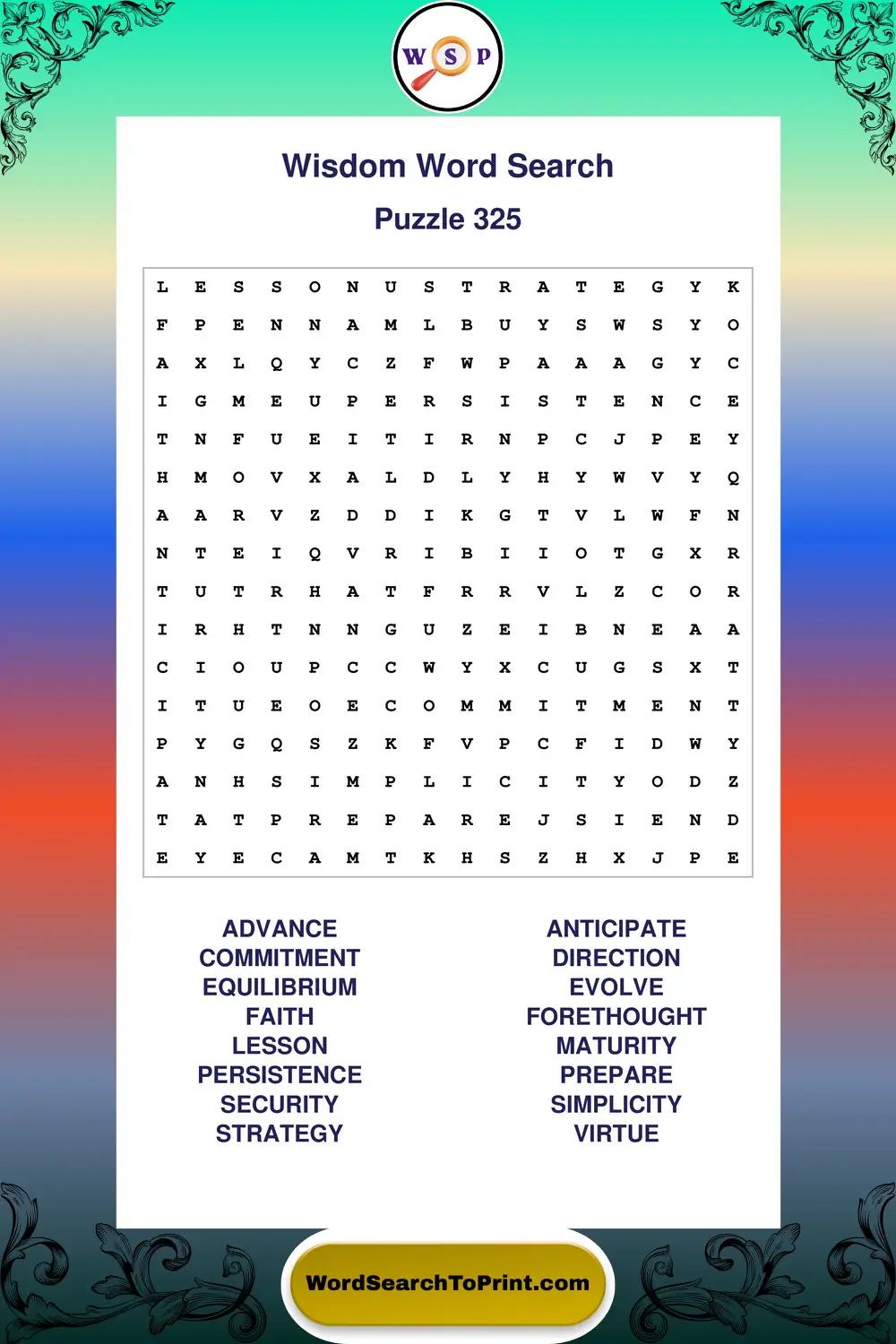 Wisdom Word Search Puzzle 325