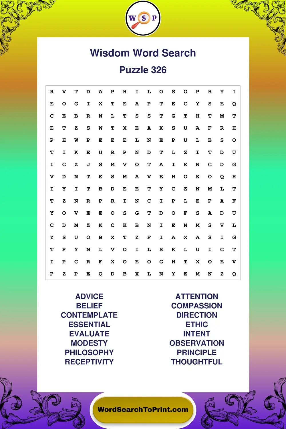 Wisdom Word Search Puzzle 326