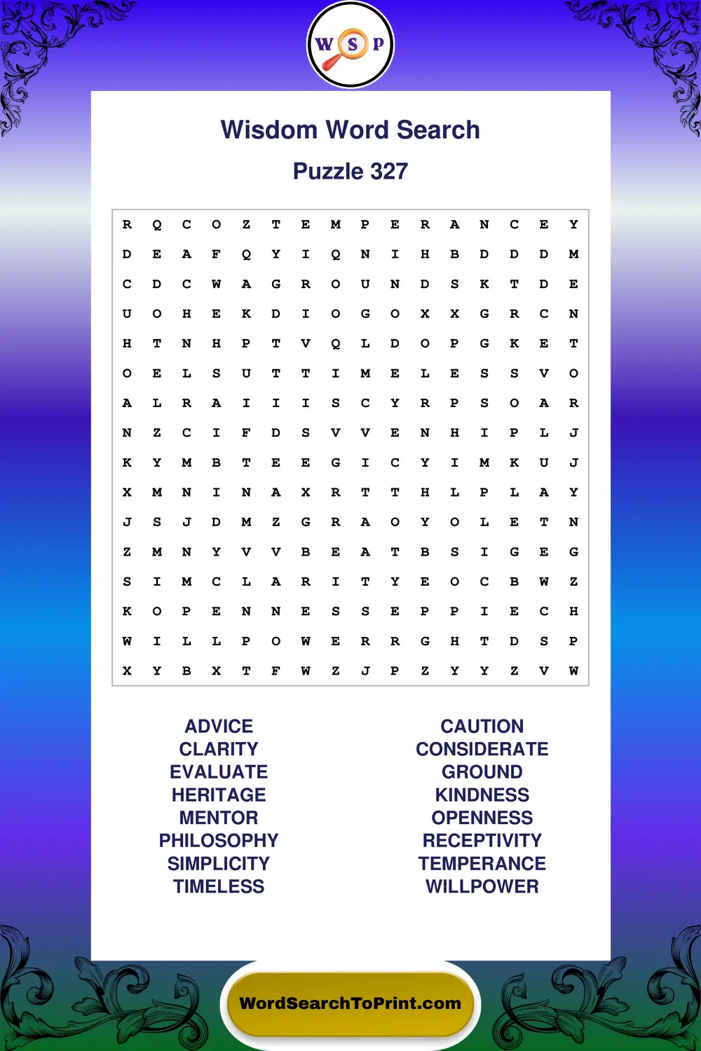 Wisdom Word Search Puzzle 327