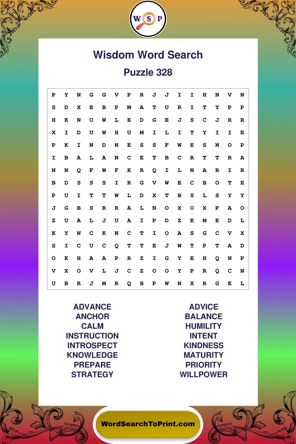 Wisdom Word Search Puzzle 328
