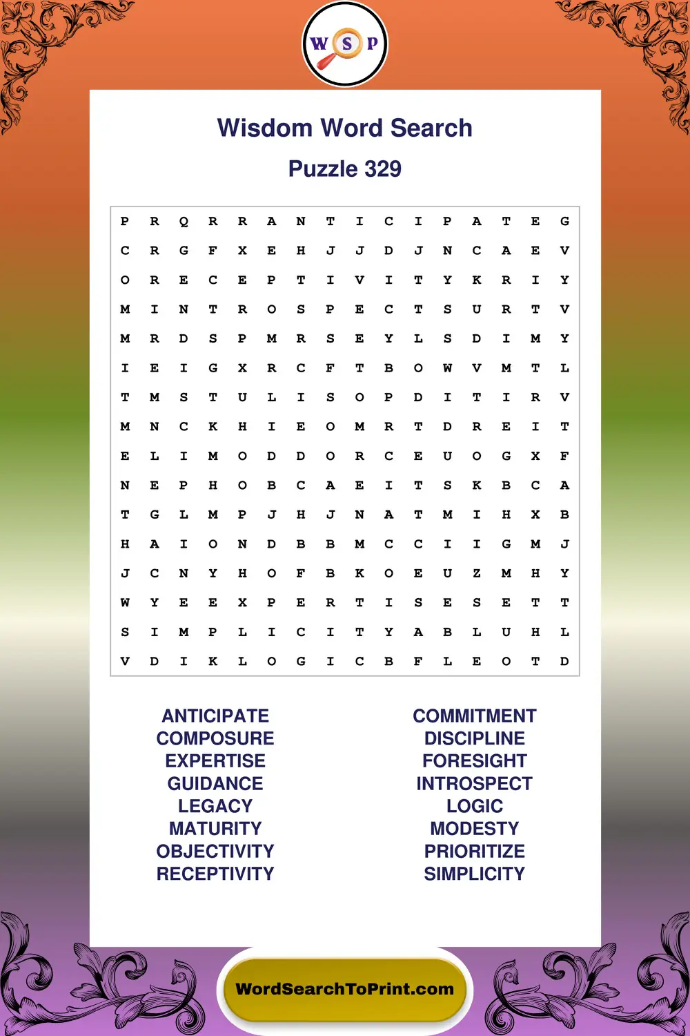 Wisdom Word Search Puzzle 329