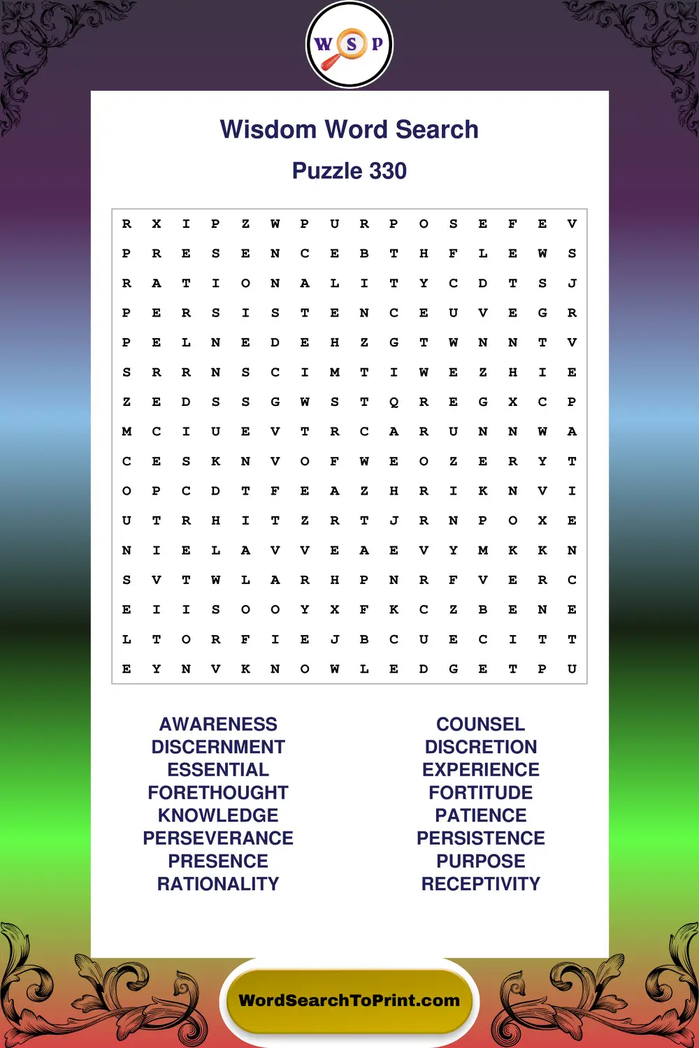 Wisdom Word Search Puzzle 330