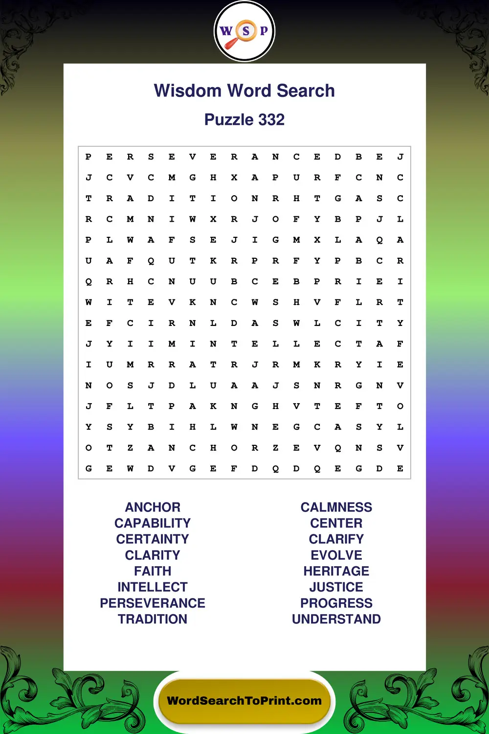 Wisdom Word Search Puzzle 332