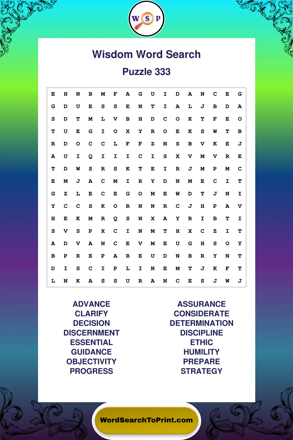 Wisdom Word Search Puzzle 333