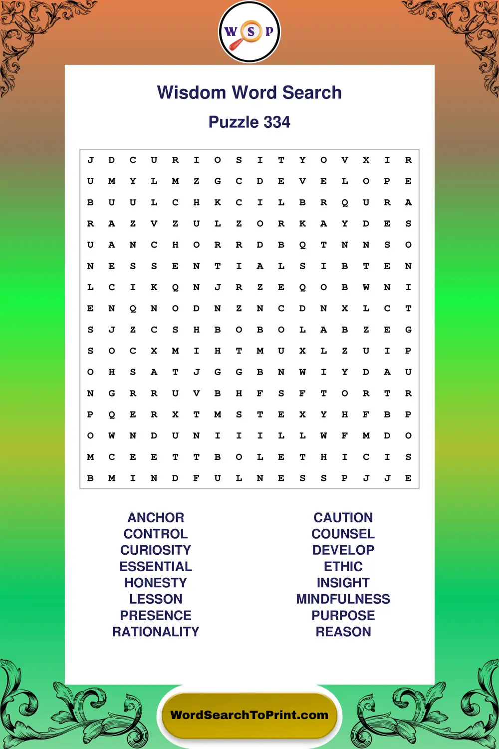 Wisdom Word Search Puzzle 334