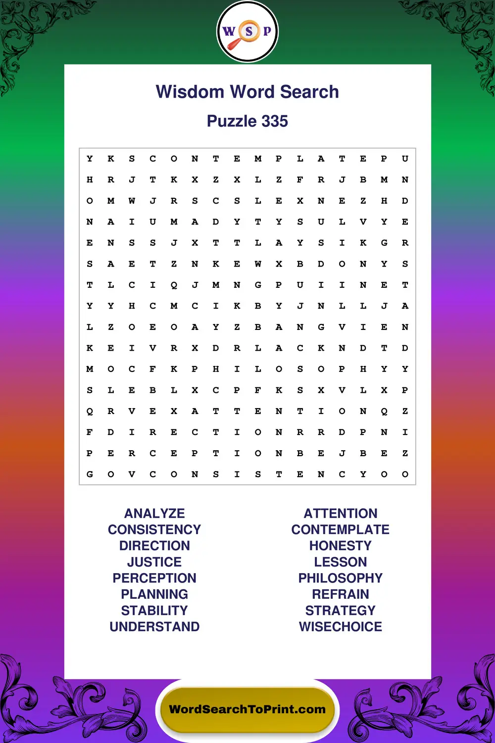 Wisdom Word Search Puzzle 335