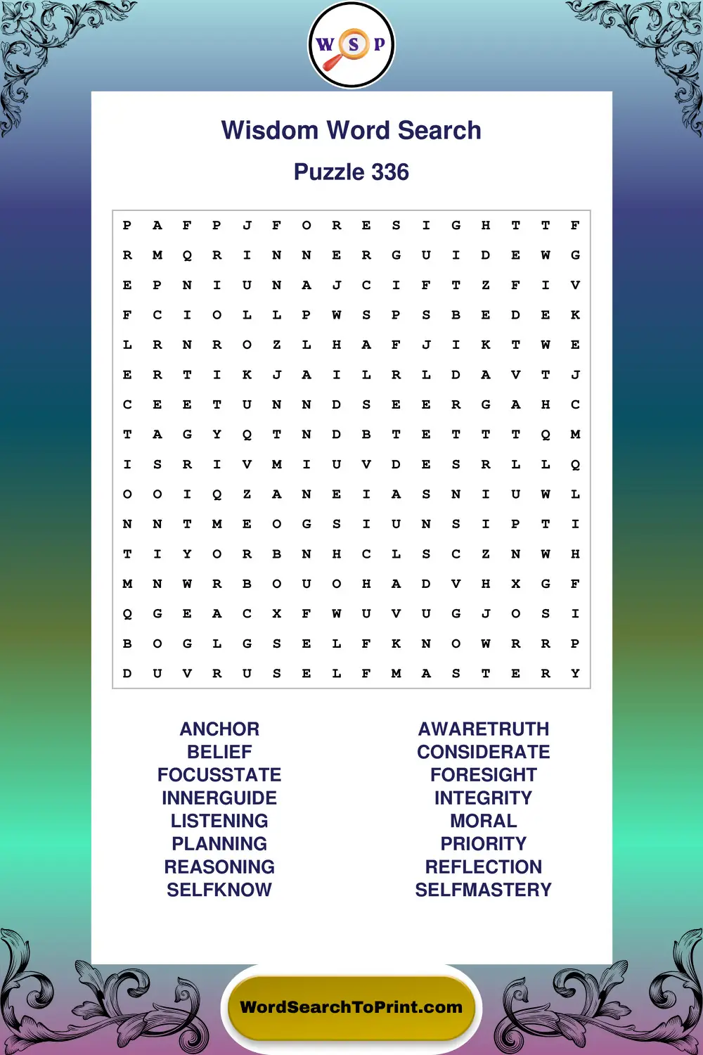 Wisdom Word Search Puzzle 336