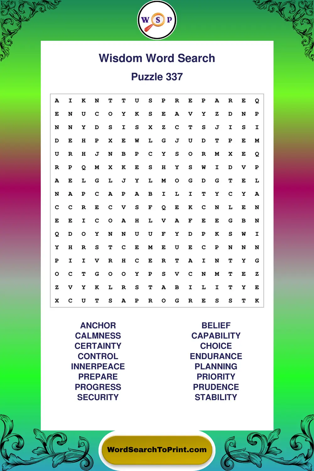 Wisdom Word Search Puzzle 337