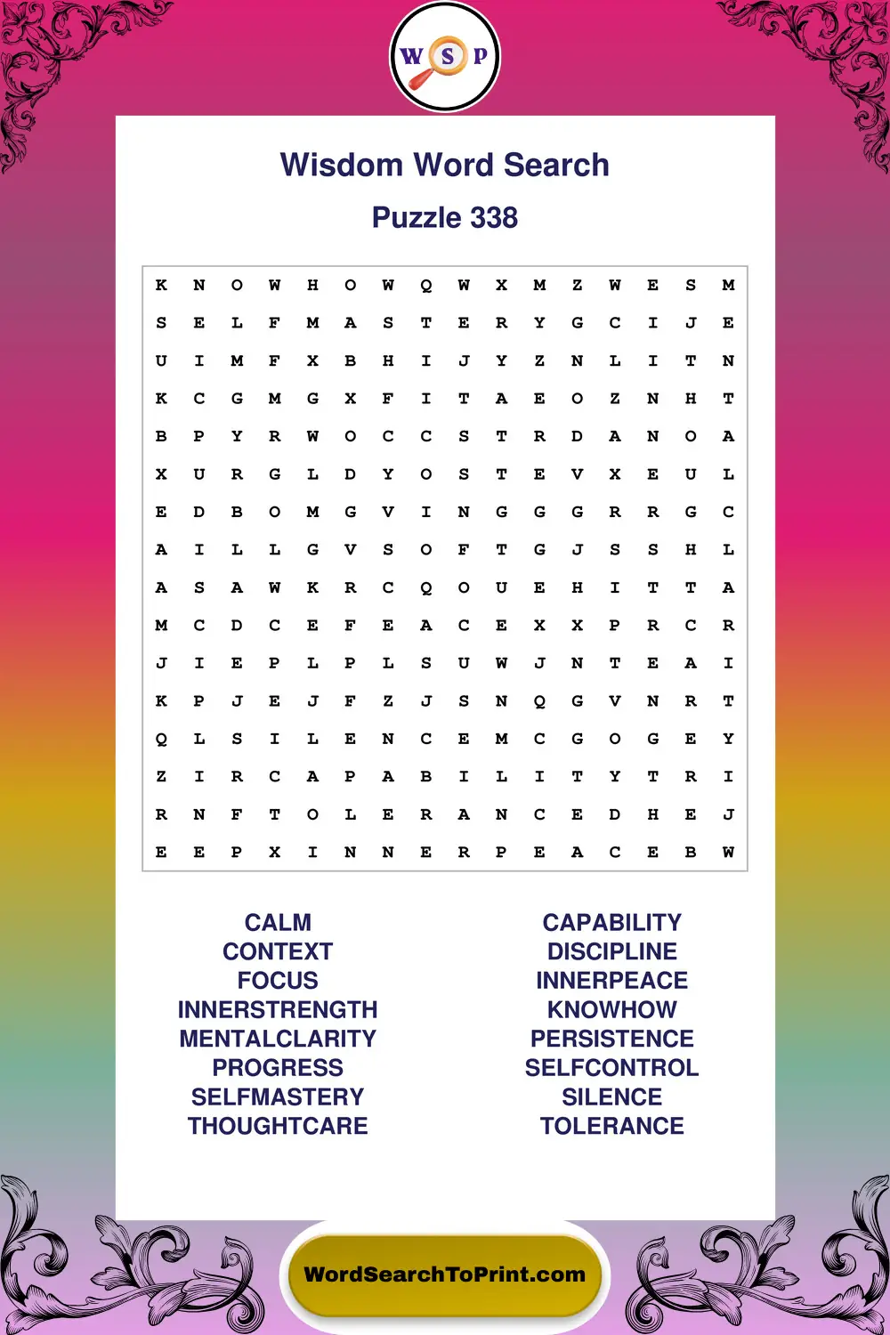 Wisdom Word Search Puzzle 338