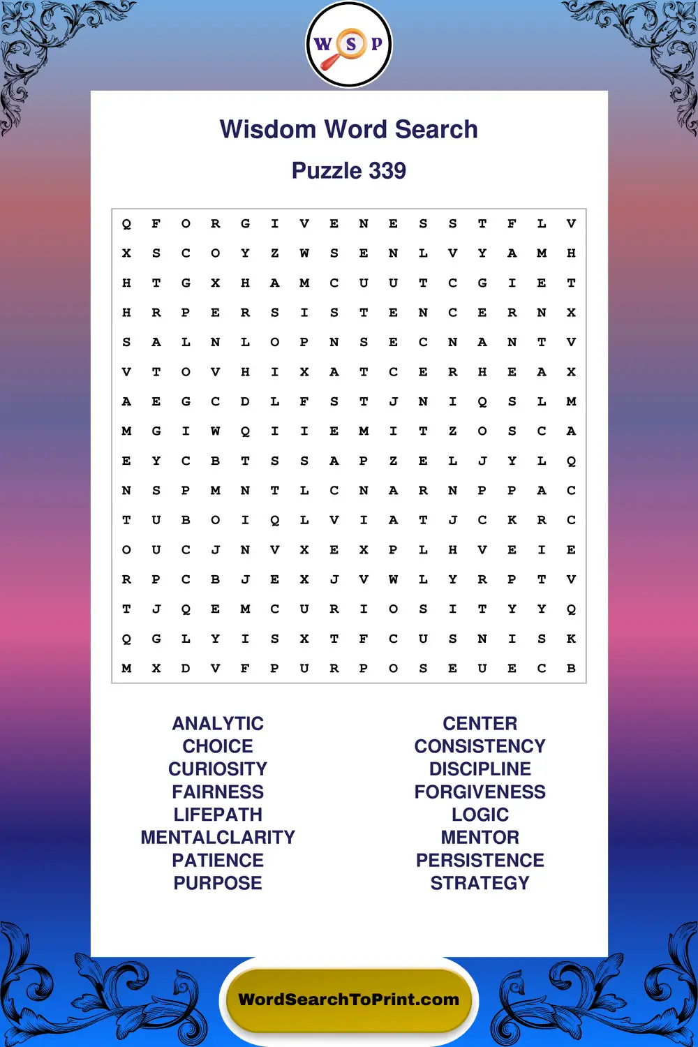 Wisdom Word Search Puzzle 339
