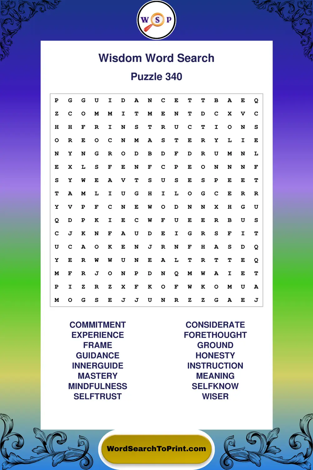 Wisdom Word Search Puzzle 340
