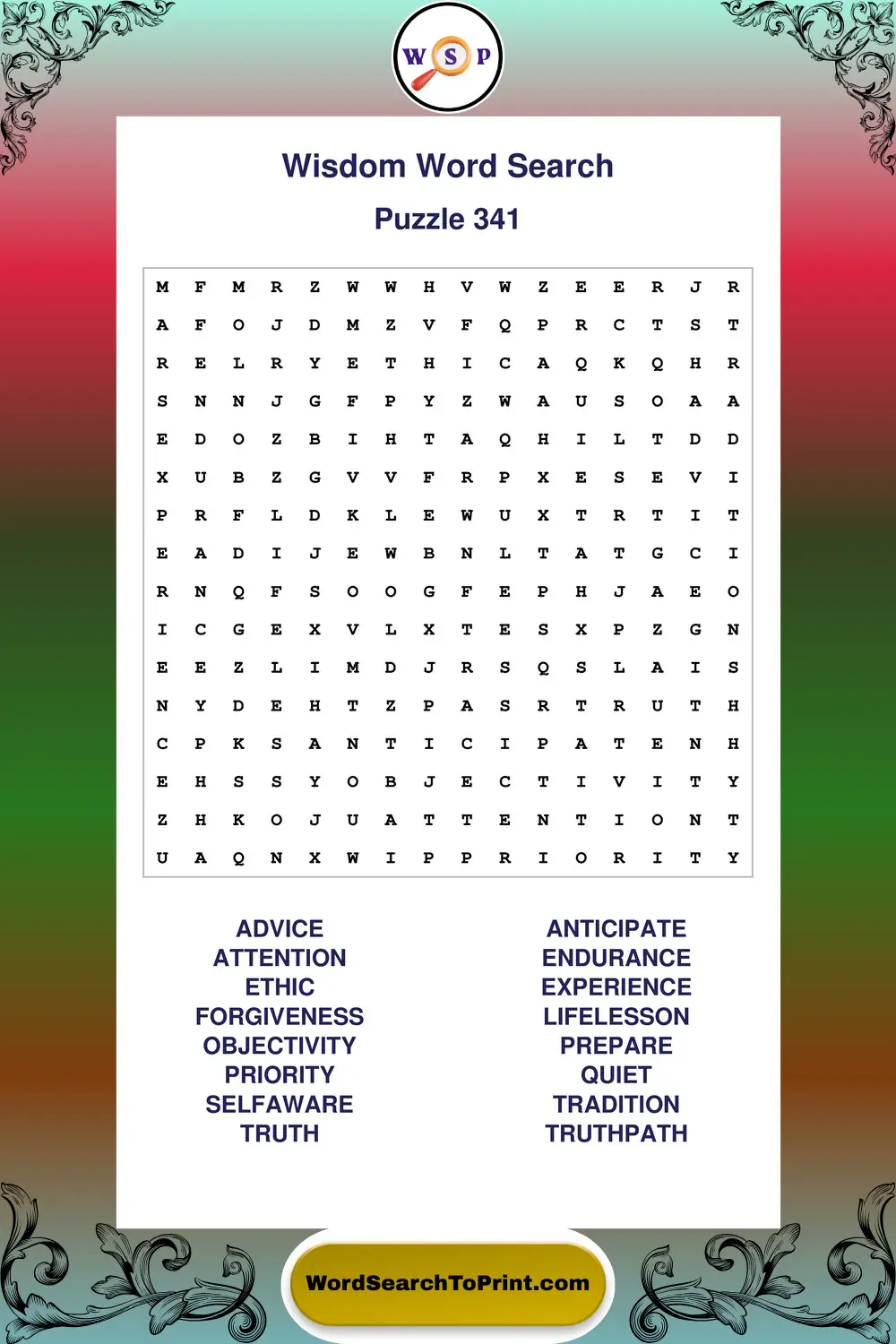 Wisdom Word Search Puzzle 341