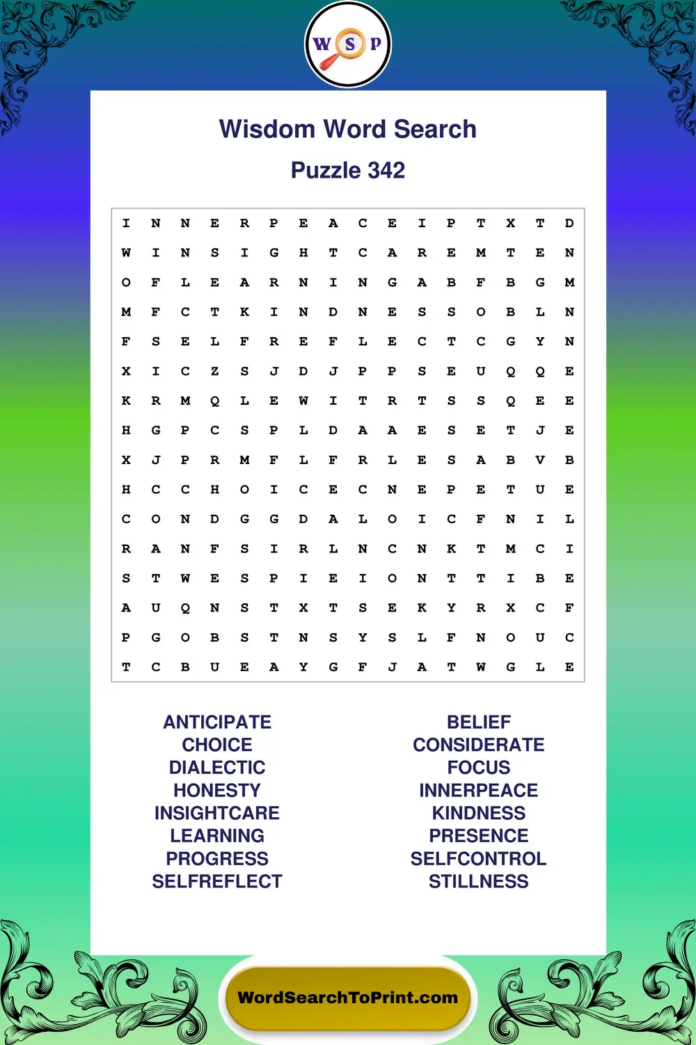 Wisdom Word Search Puzzle 342