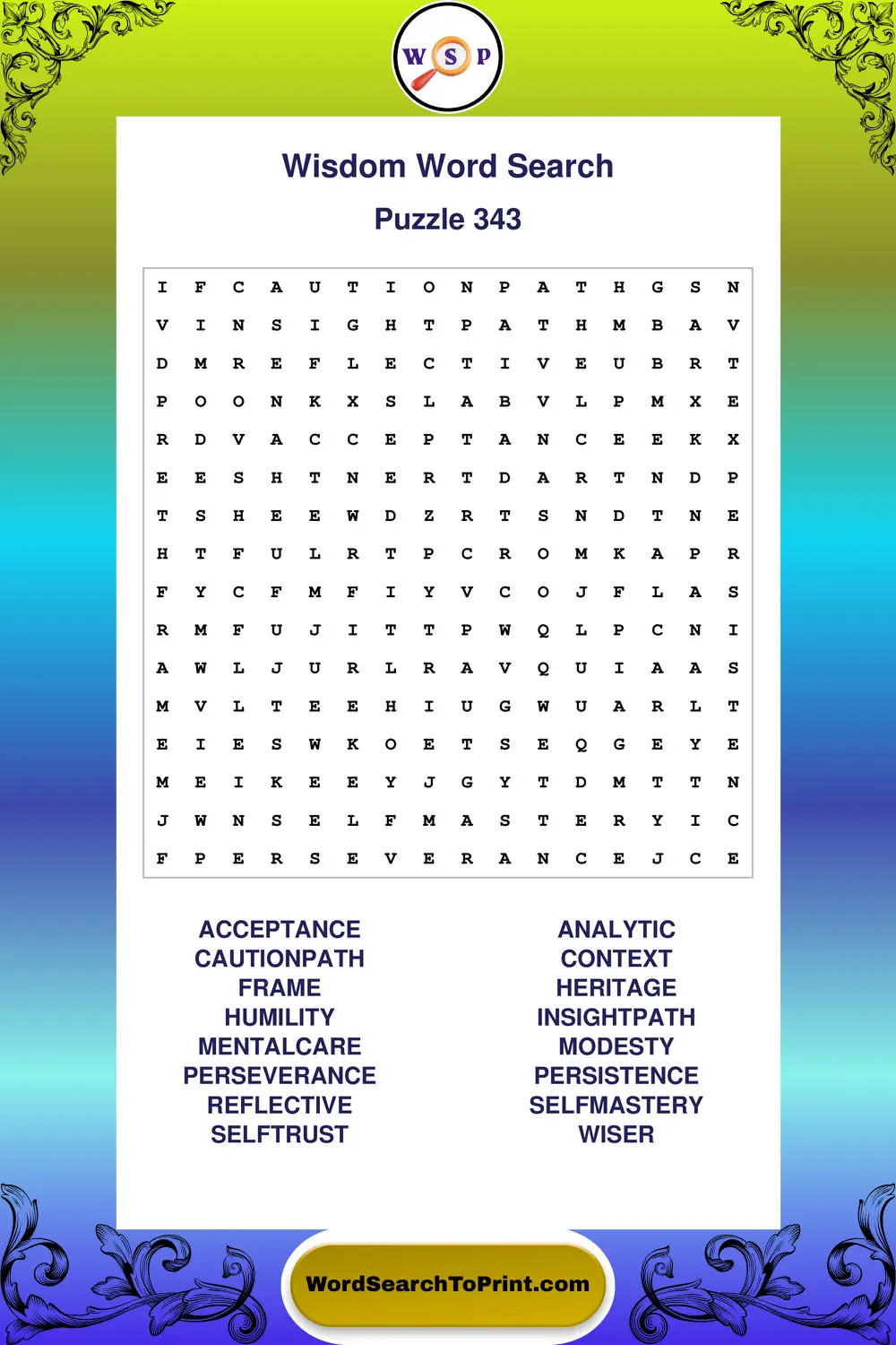 Wisdom Word Search Puzzle 343