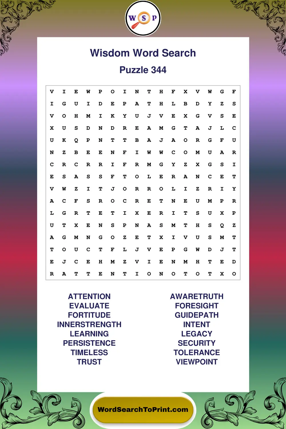 Wisdom Word Search Puzzle 344